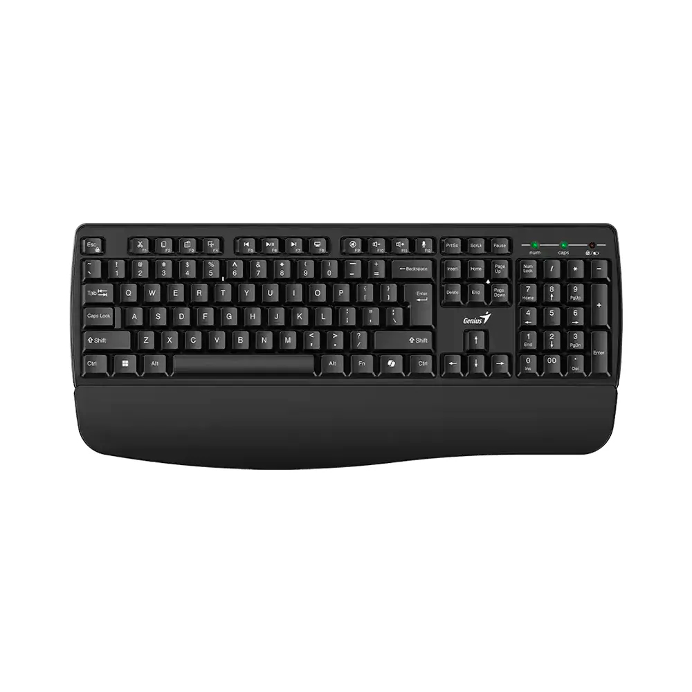 6184 Black full-size computer keyboard with a curved palm rest and numeric keypad on the right side.