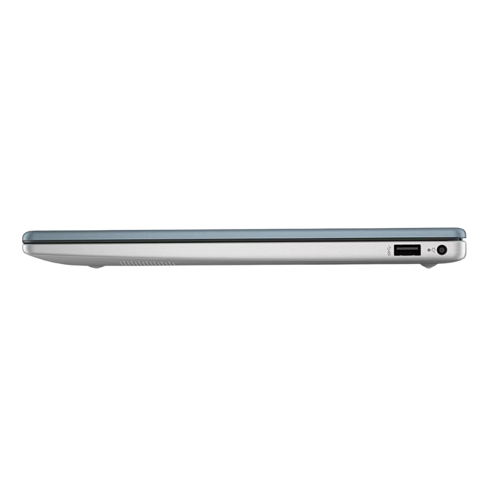 Side view of a closed laptop with a blue lid and USB port visible on the right edge