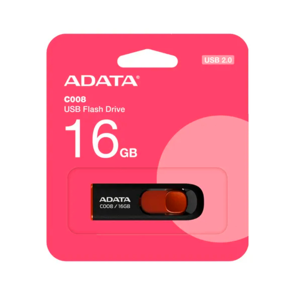6348 Pink packaging for ADATA C008 16GB USB 2.0 flash drive, with the drive visible through a window.